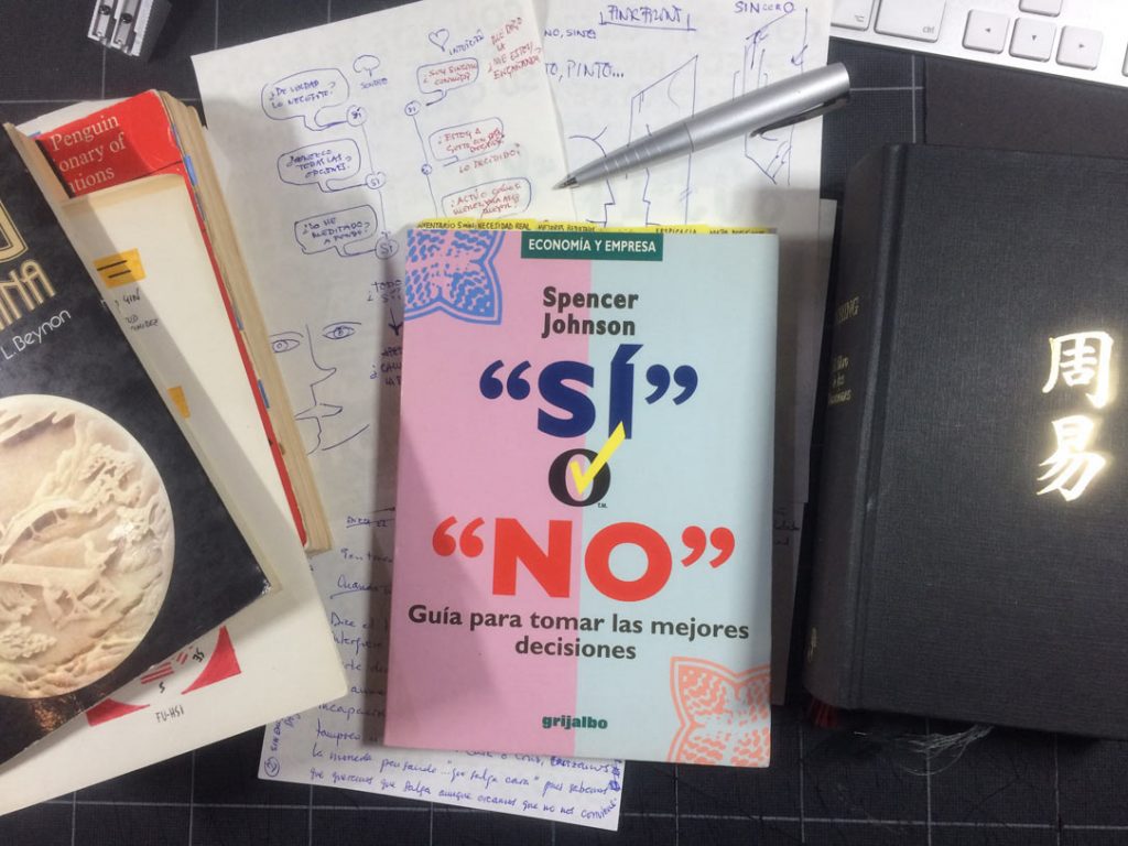 Preparando la infografía Pinkprint #03: "¿Si…o Sí?" basada en el libro de Spencer Johnson "Sí o No"