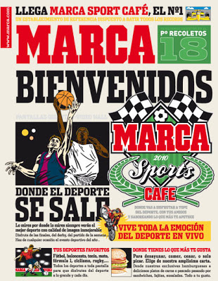 Primera plana del MARCA diseñada para la animación en el video-wall de presentación del MARCA Sports Café.