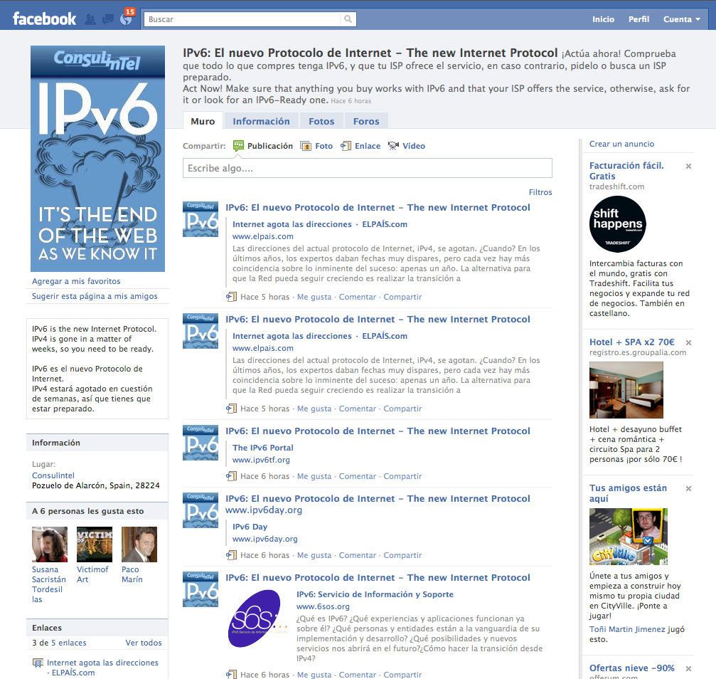 Página de Facebook para The IPv6 Company