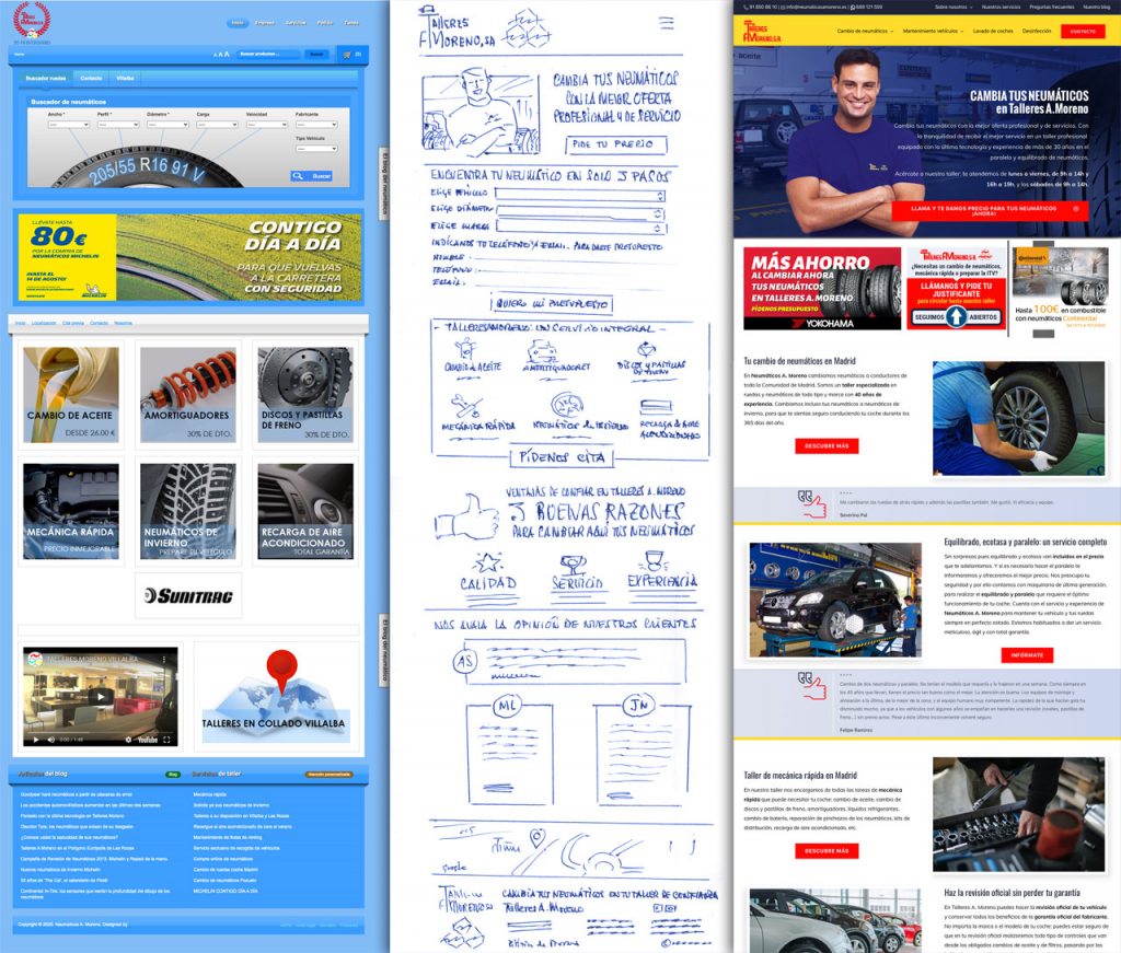 Talleres A. Moreno. Creación y diseño web neumaticosamoreno. Web original, prototipado y diseño de nueva web.
