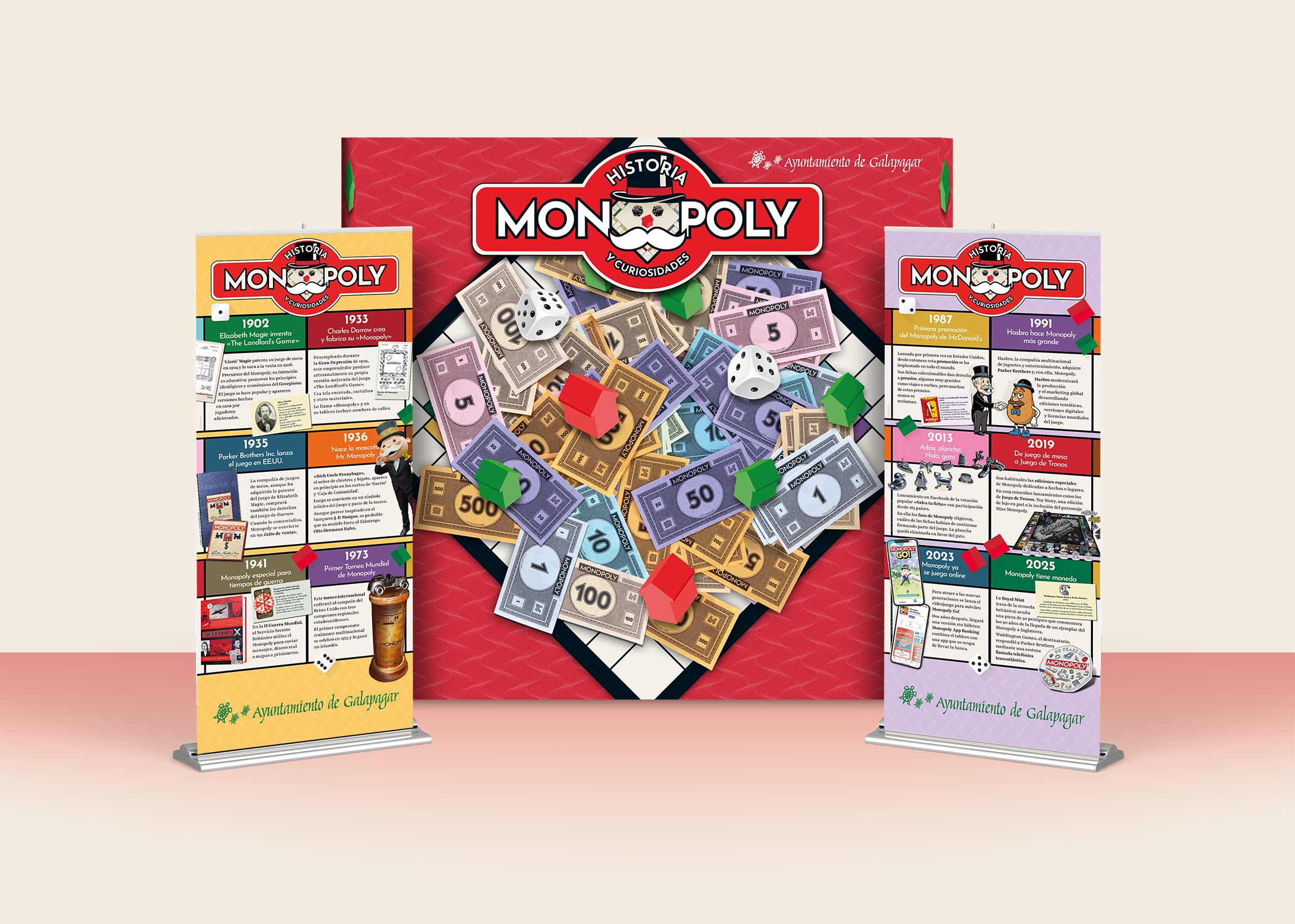 Historia del Monopoly. Panel photocall para exposición conmemorativa en el Centro Cultural ‘La Pocilla’ del Ayuntamiento de Galapagar.