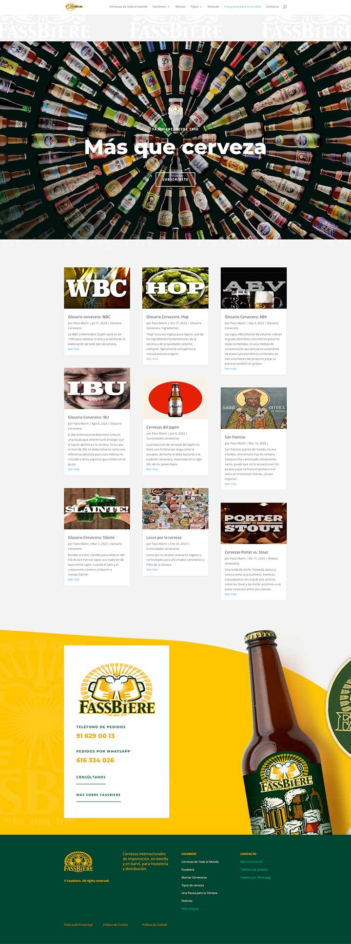 Diseño, redacción creativa y contenidos para el sitio web de Fassbiere.com: página menú artículos sobre la cerveza