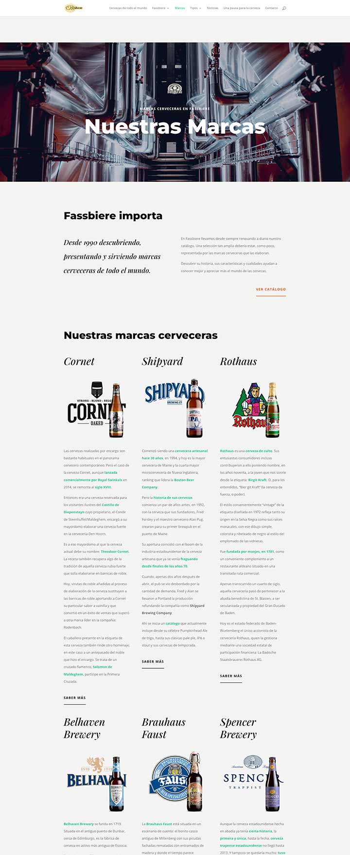 Diseño, redacción creativa y contenidos para el sitio web de Fassbiere: página con reseñas de marcas cerveceras