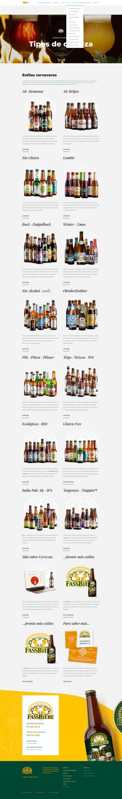 Diseño, redacción creativa y contenidos para el sitio web de Fassbiere: página distribuidor de tipos de cerveza.