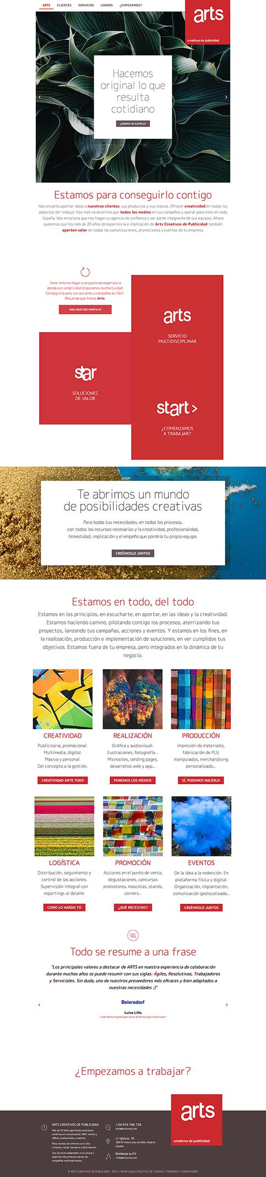 Landing page del website de Arts Creativos de Publicidad