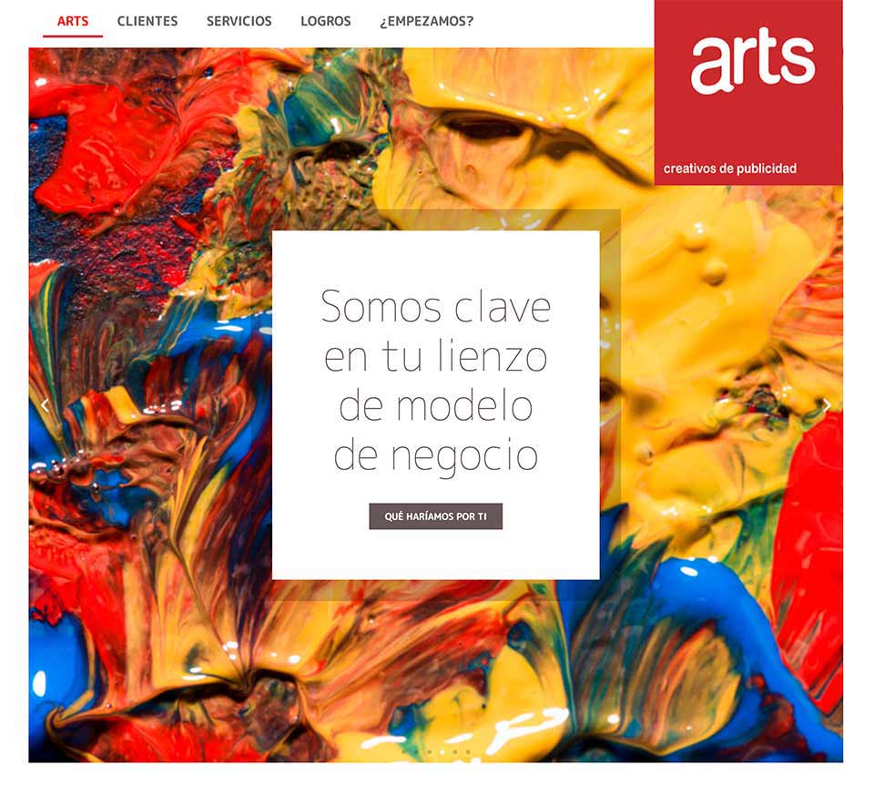 Creatividad, dirección de arte, diseño gráfico y redacción para el website de Arts Creativos de Publicidad