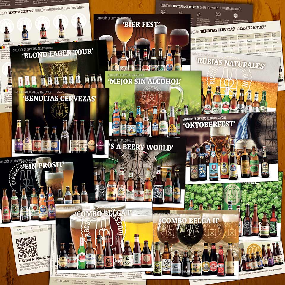 Creación, redacción, diseño y arte final de folletos para el catálogo de regalacervezas.com; sitio web de pack cerveceros.