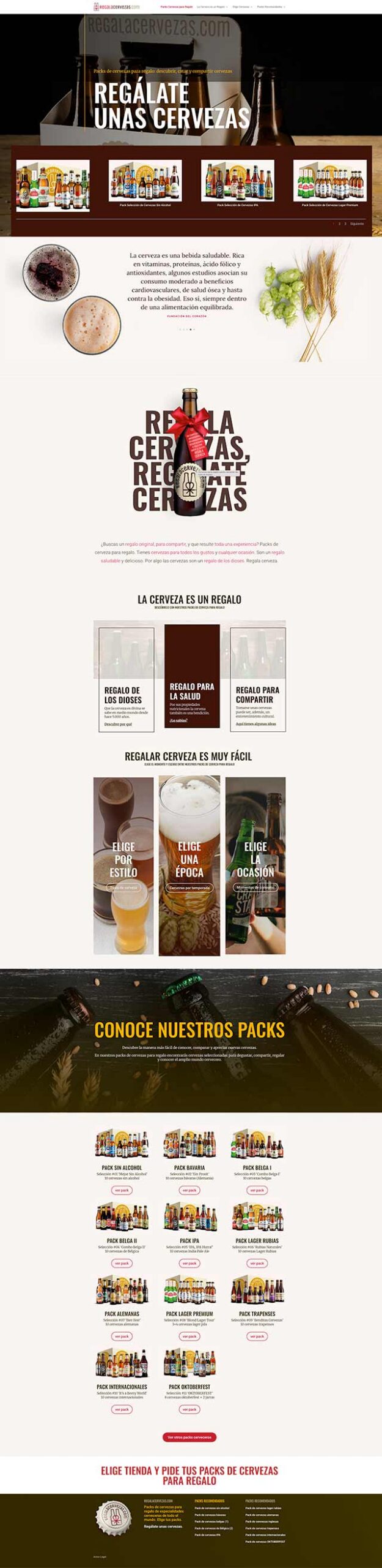Creación, redacción y diseño en WordPress para regalacervezas.com; sitio web de pack cerveceros.
