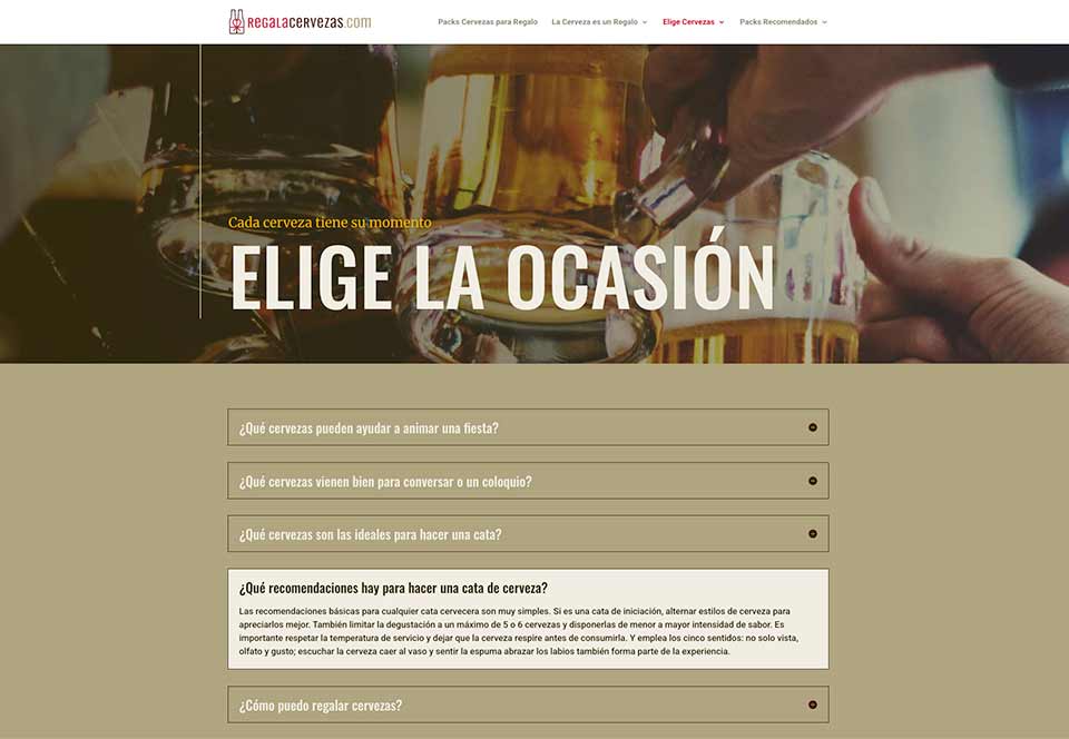 Creación, redacción y diseño en WordPress para regalacervezas.com; sitio web de pack cerveceros.