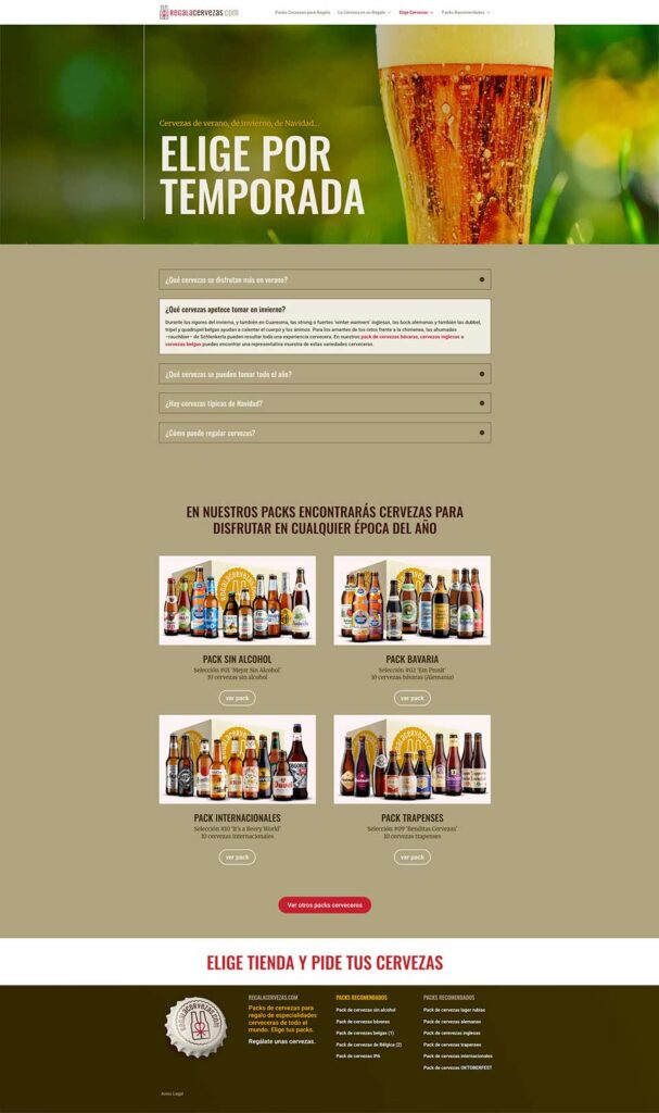 Creación, redacción y diseño en WordPress para regalacervezas.com; sitio web de pack cerveceros.