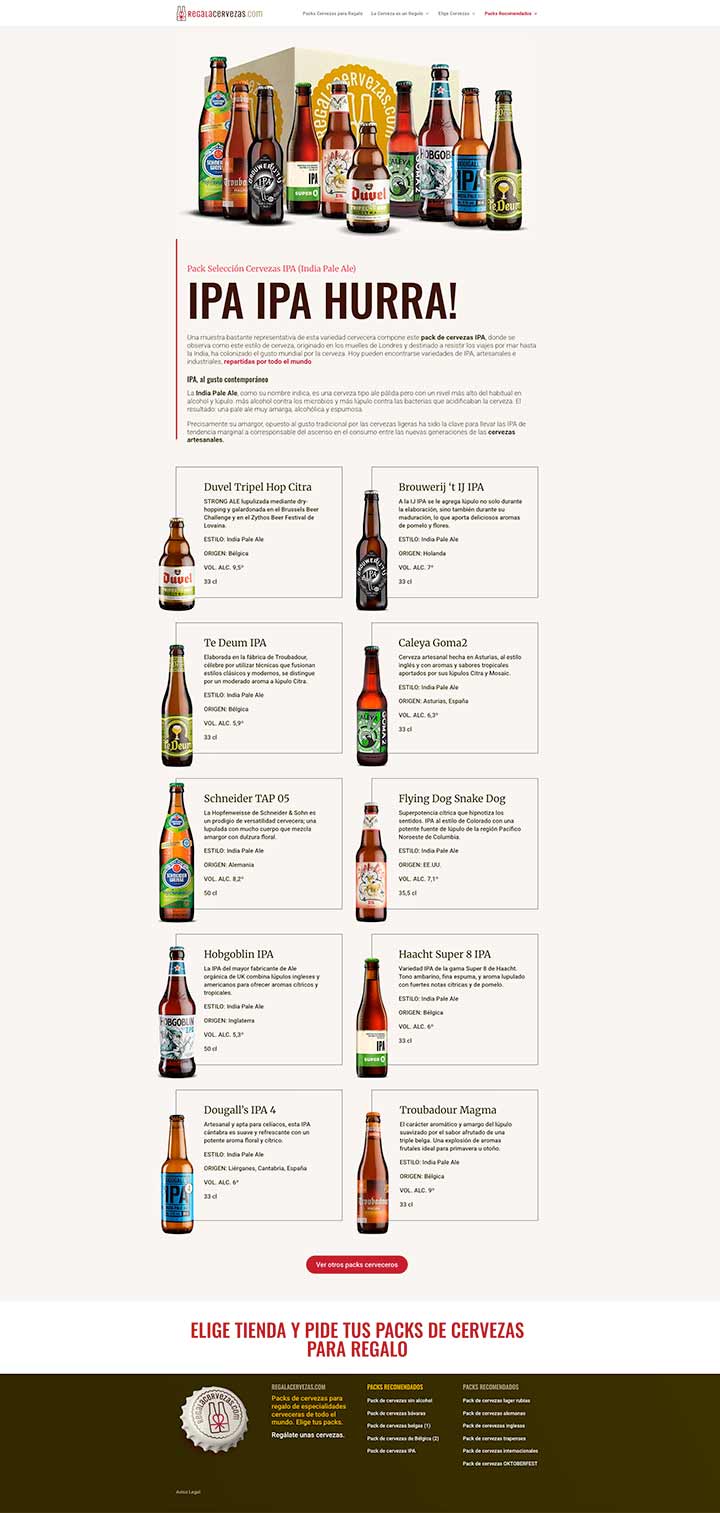 Creación, redacción y diseño en WordPress para regalacervezas.com; sitio web de pack cerveceros.
