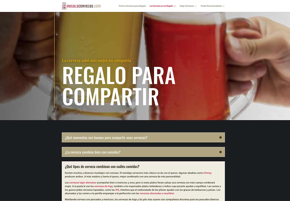 Creación, redacción y diseño en WordPress para regalacervezas.com; sitio web de pack cerveceros.