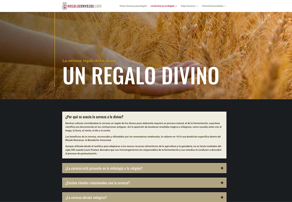 Creación, redacción y diseño en WordPress para regalacervezas.com; sitio web de pack cerveceros.