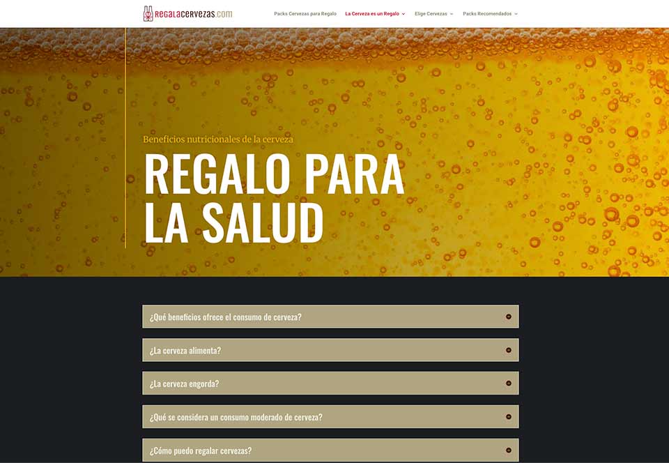 Creación, redacción y diseño en WordPress para regalacervezas.com; sitio web de pack cerveceros.